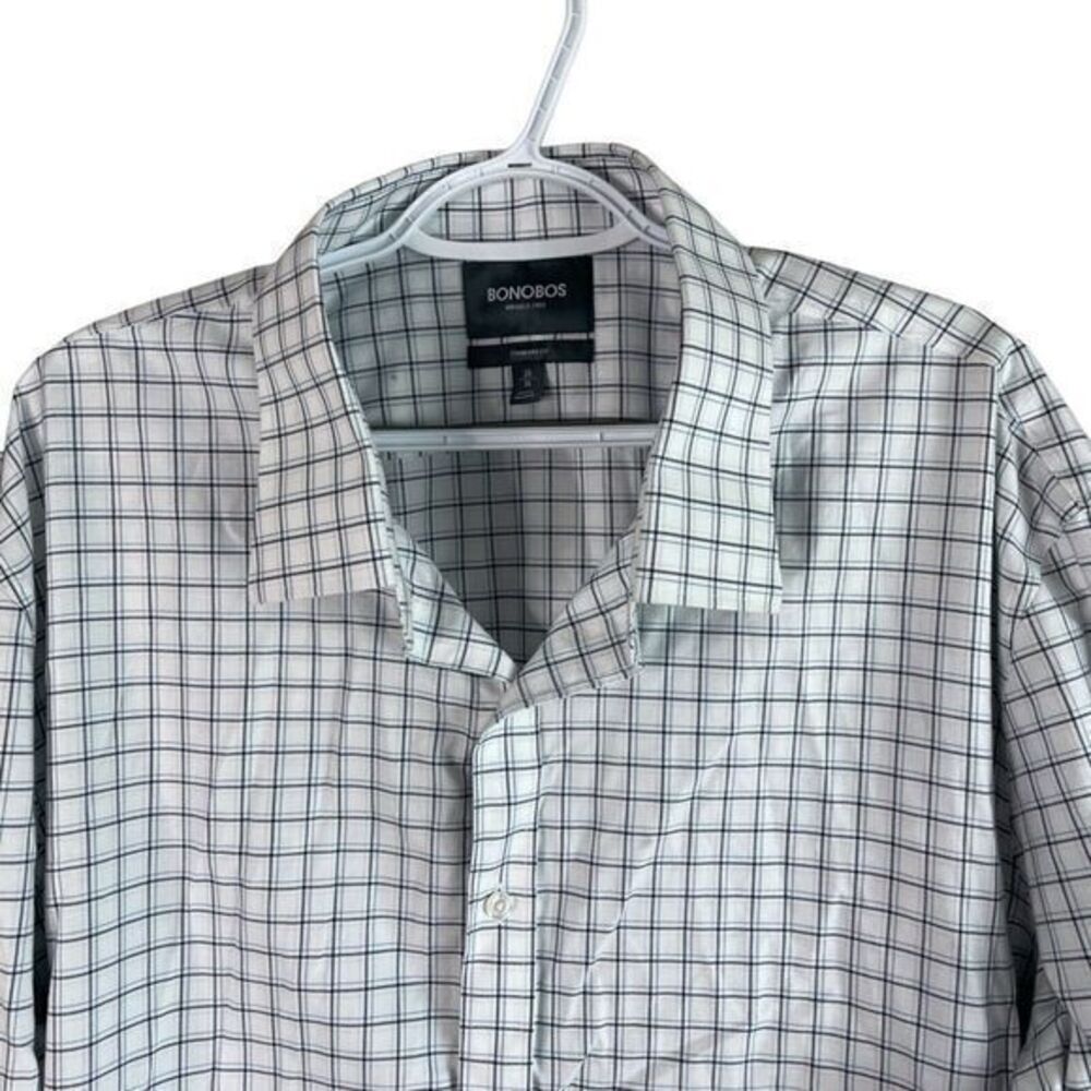 Bonobos Standard Fit Button Down Shirt Men 20 2XL White Blue Check L/S 36 Cotton